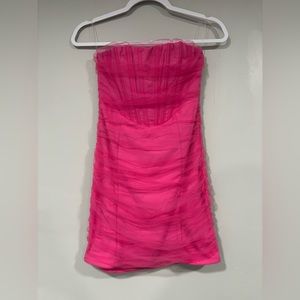 Bright pink tulle body con corset mini dress